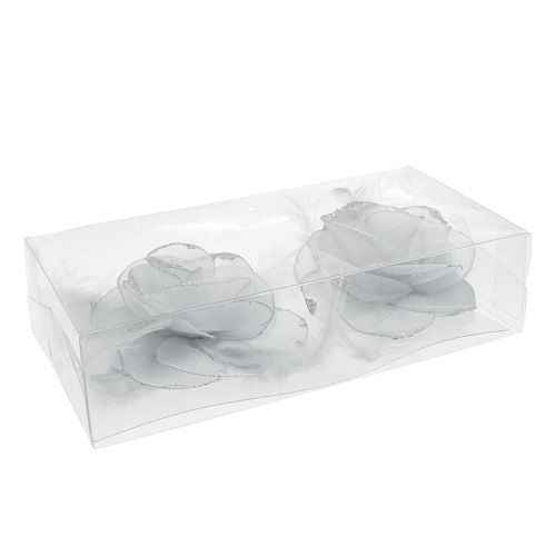 Floristik24 Rose déco sur clip Ø10cm argent 2pcs