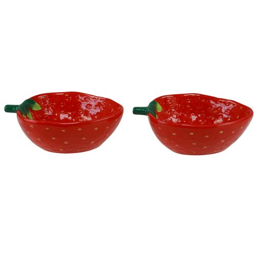 Floristik24 Bol décoratif bol en céramique de fraises rouge 12,5×15,5cm 2pcs