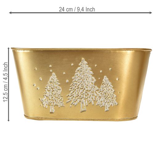 Bol ovale décoratif, cache-pot en forme de sapin de Noël, doré, 24 × 13 × 12,5 cm | Floristik24.be