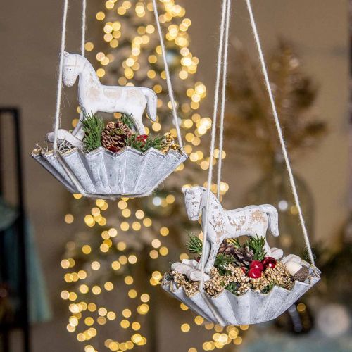 Cheval à bascule décoratif Noël blanc 13x4,5x11,5cm 3pcs