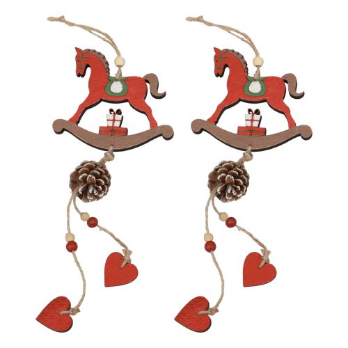 Floristik24 Cheval à Bascule Décoratif à Suspendre en Bois Décoration Noël Rouge 37cm 2pcs