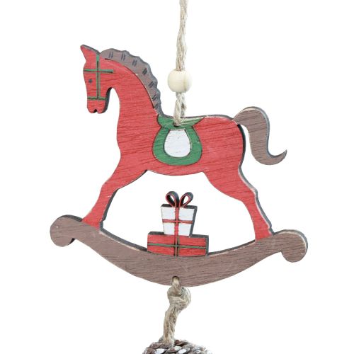 Article Cheval à Bascule Décoratif à Suspendre en Bois Décoration Noël Rouge 37cm 2pcs