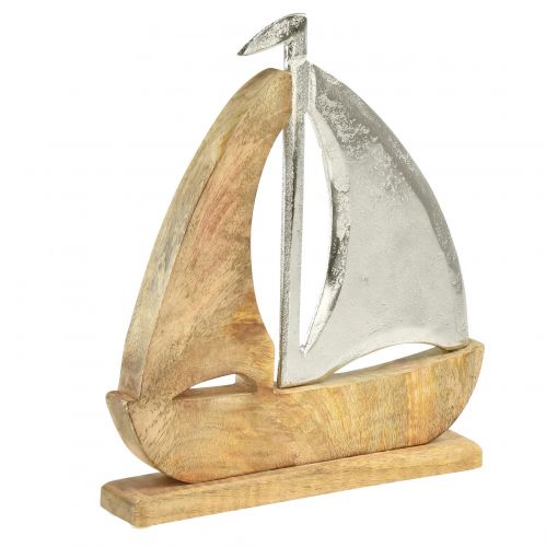 Floristik24 Bateau décoratif bois métal argent bois de manguier 16,5x4x18,5cm