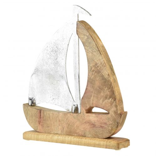 Article Bateau décoratif bois métal argent bois de manguier 16,5x4x18,5cm