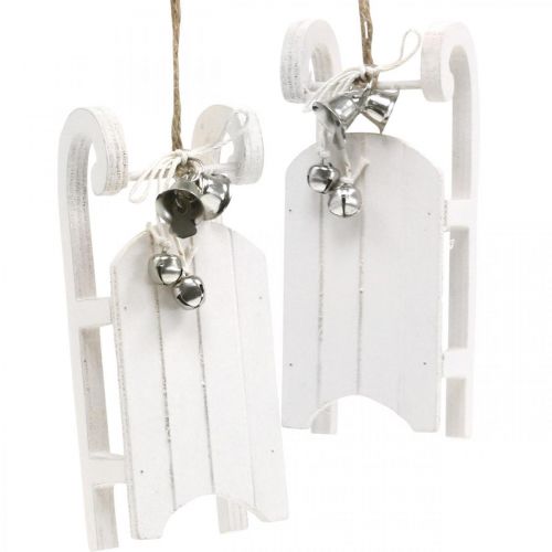 Traîneau décoratif blanc argent avec cordon de cloche L13cm 4 pièces