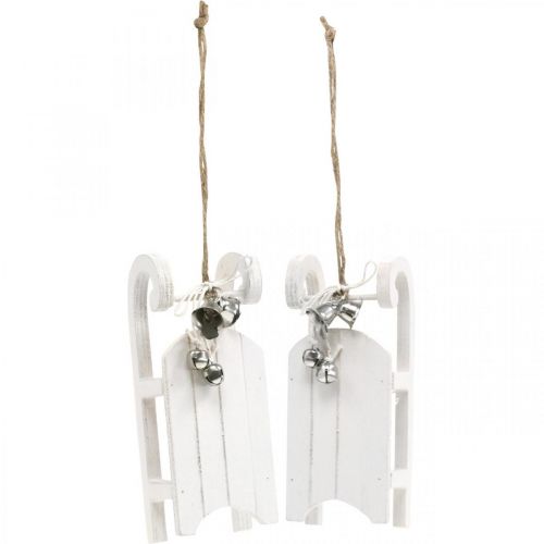 Article Traîneau décoratif blanc argent avec cordon de cloche L13cm 4 pièces