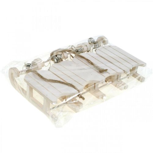 Article Traîneau décoratif blanc argent avec cordon de cloche L13cm 4 pièces