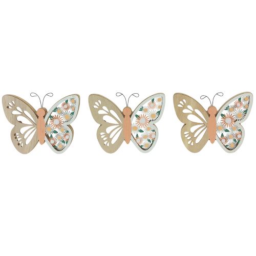 Fleurs décoratives en bois papillon 15x12cm naturel/coloré 3pcs
