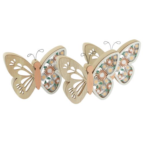 Article Fleurs décoratives en bois papillon 15x12cm naturel/coloré 3pcs