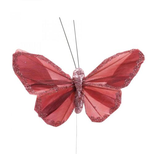 Floristik24 Papillon déco sur fil plume papillon rose 10×6cm 12pcs