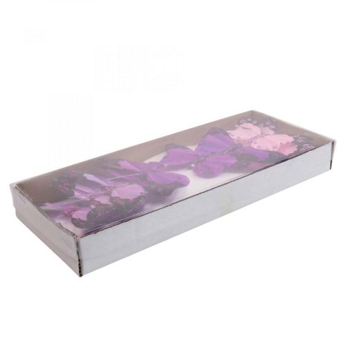 Floristik24 Papillon déco sur fil de plume papillons violet/rose 9.5cm 12pcs