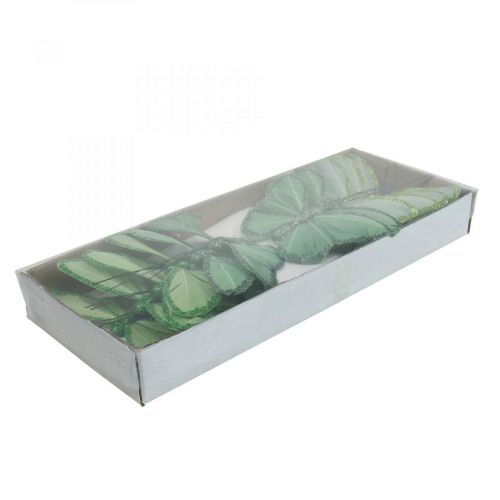 Article Papillons décoratifs papillons plumes vertes sur fil 10cm 12 pcs
