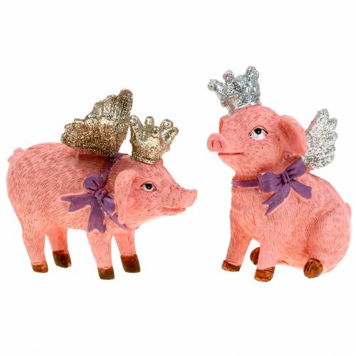 Floristik24 Figurine décorative cochon avec couronne 9cm 2pcs