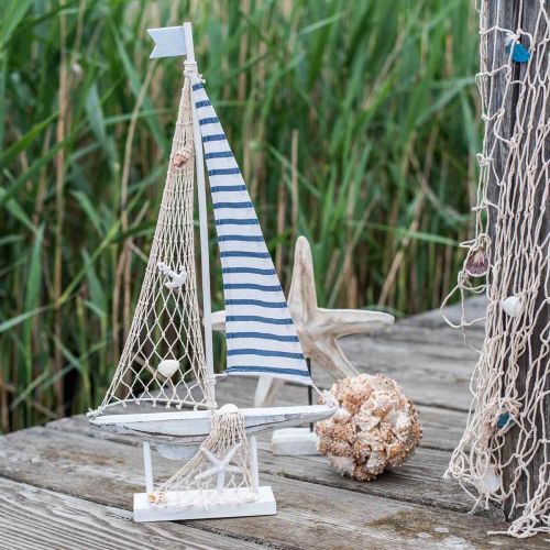 Floristik24 Déco Voilier Bois Blanc Bleu Maritime Déco Navire 28×3×55cm
