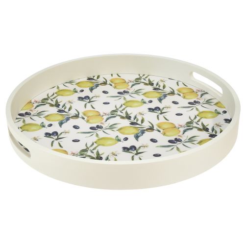 Floristik24 Plateau décoratif plateau blanc bois d'olivier et citronnier Ø35cm