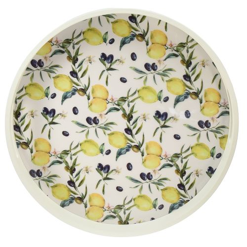 Floristik24 Plateau décoratif plateau blanc bois d'olivier et citronnier Ø35cm