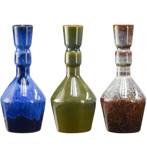 Floristik24 Vase décoratif céramique bleu vert marron Ø8cm H18,5cm 3pcs