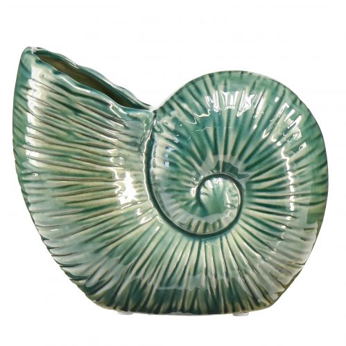 Vase décoratif coquille d&#39;escargot en céramique vert 18x8,5x15,5cm