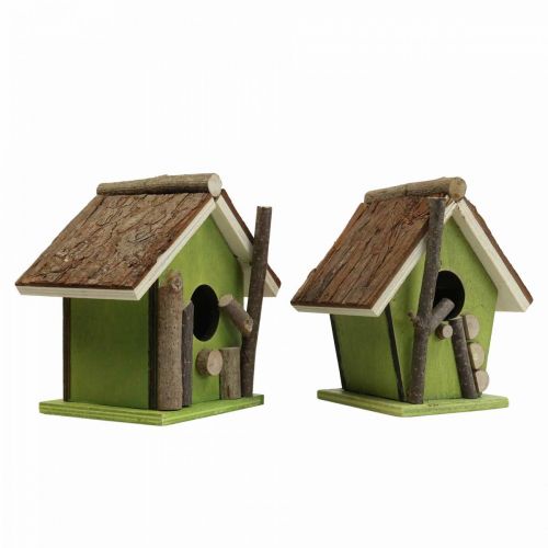 Nichoir décoratif nichoir décoratif en bois vert naturel H14,5cm lot de 2