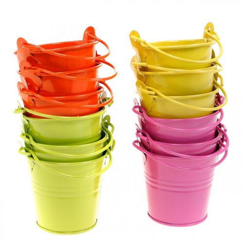 Floristik24 Seau décoratif jardinière seau en métal coloré assorti Ø6cm H6cm 12 pcs