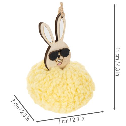 Article Décoration de Pâques à suspendre, lapin duveteux, jaune, Ø7cm, lot de 6