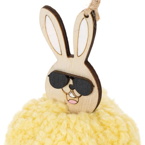 Article Décoration de Pâques à suspendre, lapin duveteux, jaune, Ø7cm, lot de 6