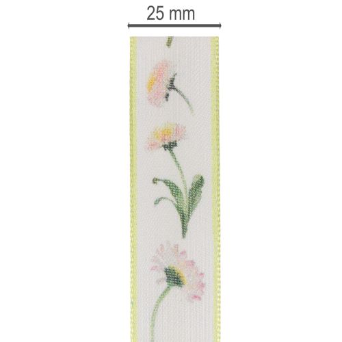 Ruban cadeau à motif floral Bellis, idéal pour les loisirs créatifs et l'emballage, 25 mm x 20 m | Floristik24.be