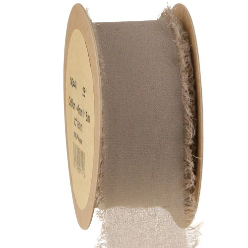 Ruban décoratif en mousseline de soie marron boue 40 mm 15 m