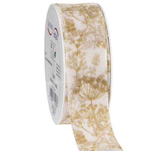Ruban cadeau à motifs végétaux, ruban décoratif à l'aneth, 40 mm de large, 20 m de long acheter | Floristik24.be