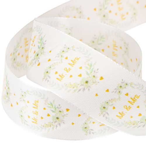 Article Ruban décoratif mariage satin blanc « Mr. & Mrs. » 40 mm 15 m