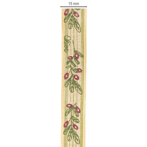 Article Ruban cadeau branche d'olivier avec branches et olives élégantes, 1,5 cm, 15 m