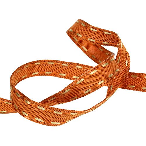 ruban décoratif orange avec fil métallique 15mm 15m