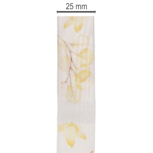 Ruban décoratif à motif de branches feuillues, ruban d'organza, 25 mm de large, 20 m de long | Floristik24.be