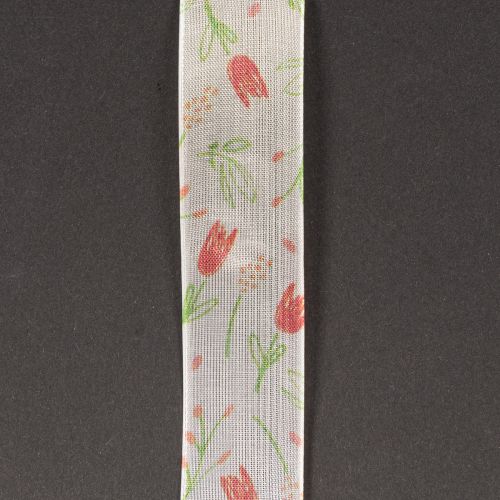 Article Ruban cadeau à motif tulipe, idéal pour les occasions spéciales et la décoration saisonnière, 2,5 cm de large, 18 m de long
