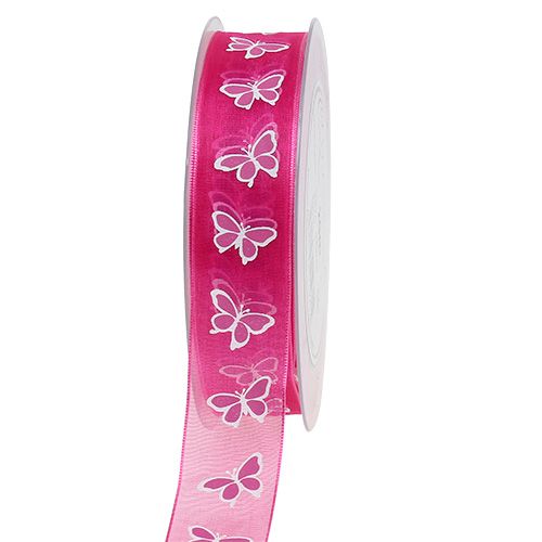 Ruban déco papillon rose 25mm 20m | Floristik24.be