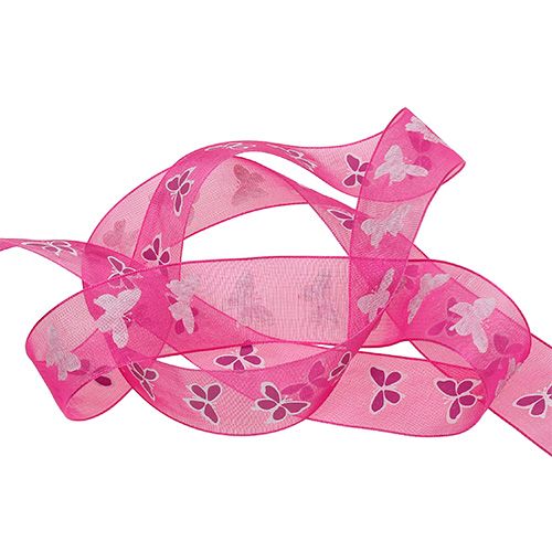 Ruban déco papillon rose 25mm 20m | Floristik24.be