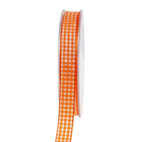 Floristik24 Ruban décoratif à carreaux orange 1.5cm 20m