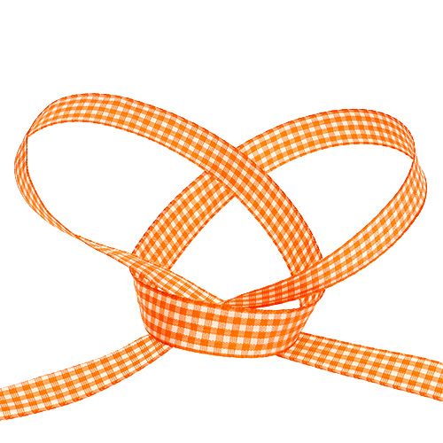 Floristik24 Ruban décoratif à carreaux orange 1.5cm 20m