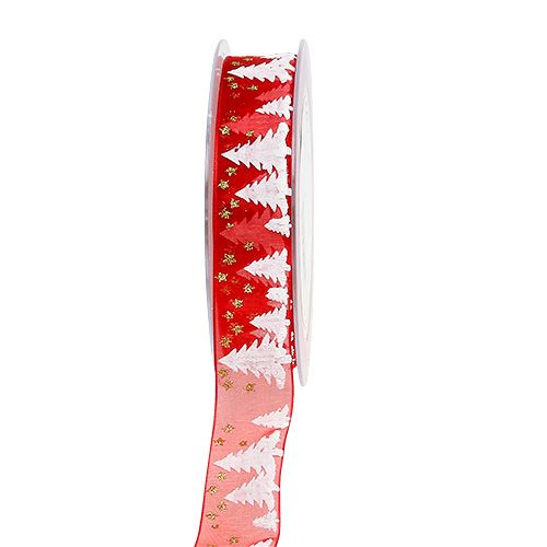 Floristik24 Ruban déco motif forêt rouge 25mm 20m