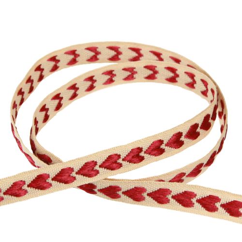 Article Ruban décoratif avec coeurs rouges ruban cadeau beige 10mm 15m
