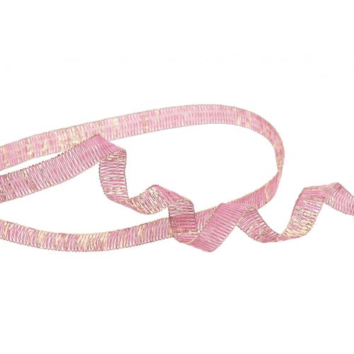 Floristik24 Ruban déco rose foncé avec fil de lurex doré renforcé 10mm 20m