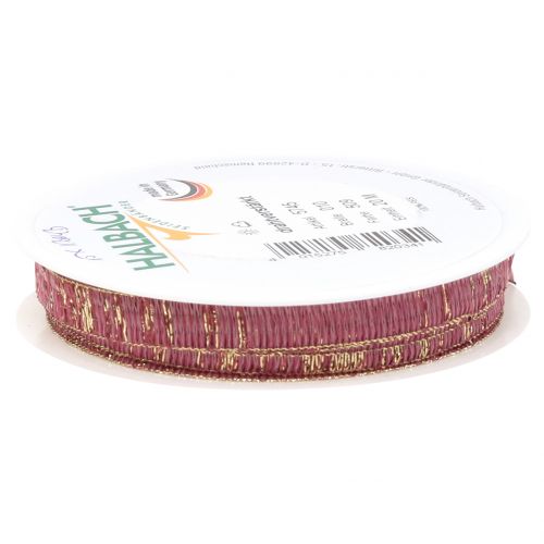 Floristik24 Ruban déco rose foncé avec fil de lurex doré renforcé 10mm 20m