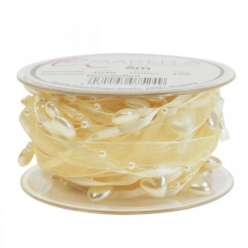 Article Ruban déco crème coeurs perles décoration mariage 10mm 5m