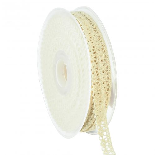 Floristik24 Ruban décoratif crème avec dentelle au crochet vintage L12mm L20m