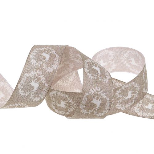 Floristik24 Ruban déco cerf naturel 40mm 20m