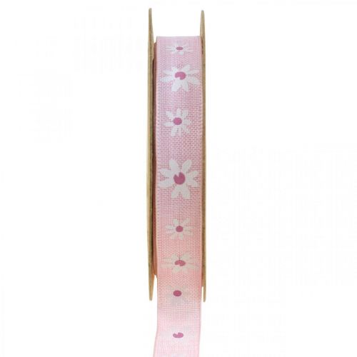 Floristik24 Ruban déco rose avec ruban cadeau fleurs 15mm 15m