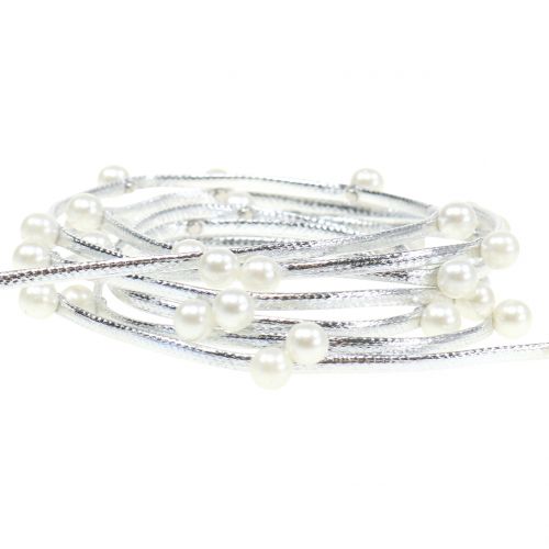 Floristik24 Ruban décoratif argent avec perles 10mm 8m