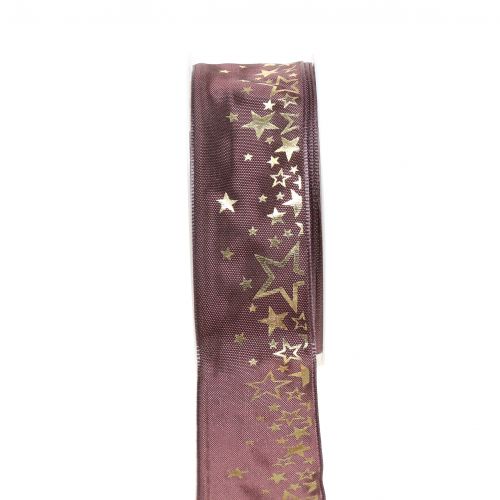 Ruban déco motif étoile rose-or 40mm 25m
