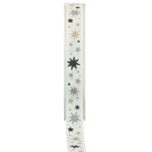 Ruban ruban cadeau de Noël motif étoile blanc 15mm 20m