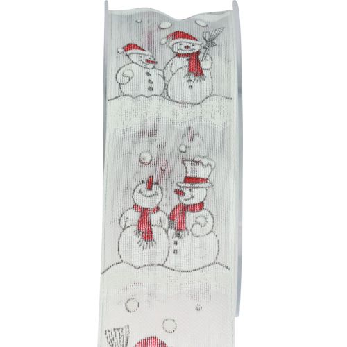 Article Ruban Cadeau Noël Bonhomme de Neige Hiver Rouge Blanc 40mm 15m